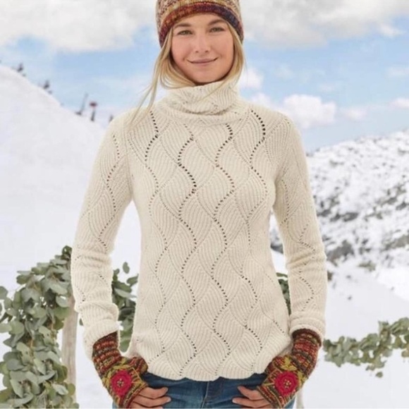 Sundance Champlain Blue Cotton/Silk Blend Pointelle Turtleneck Sweater size M - Picture 10 of 10